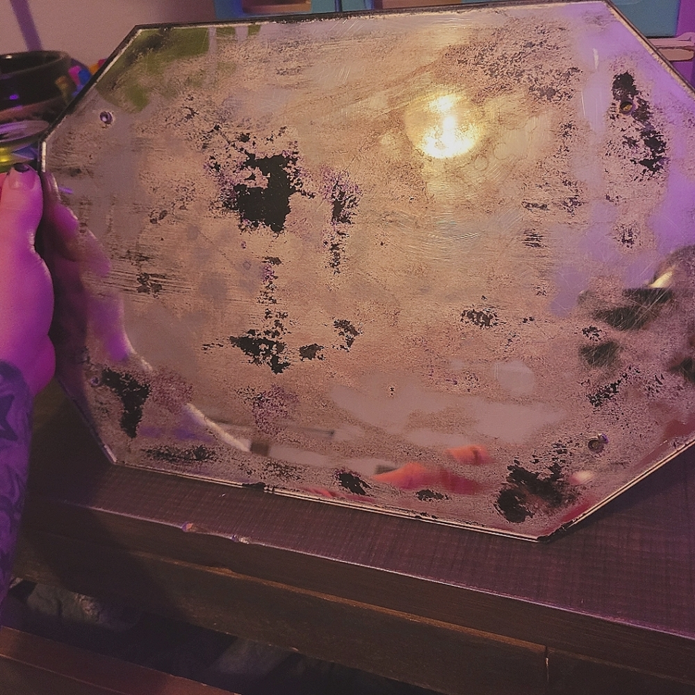 Distressed Antiqued Mirror Tray with Claw Feet